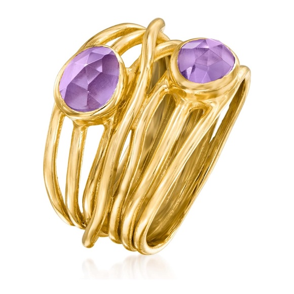 18k Precious Gemstone Amethyst Ruby Wire Wrap Ring - Picture 5 of 7